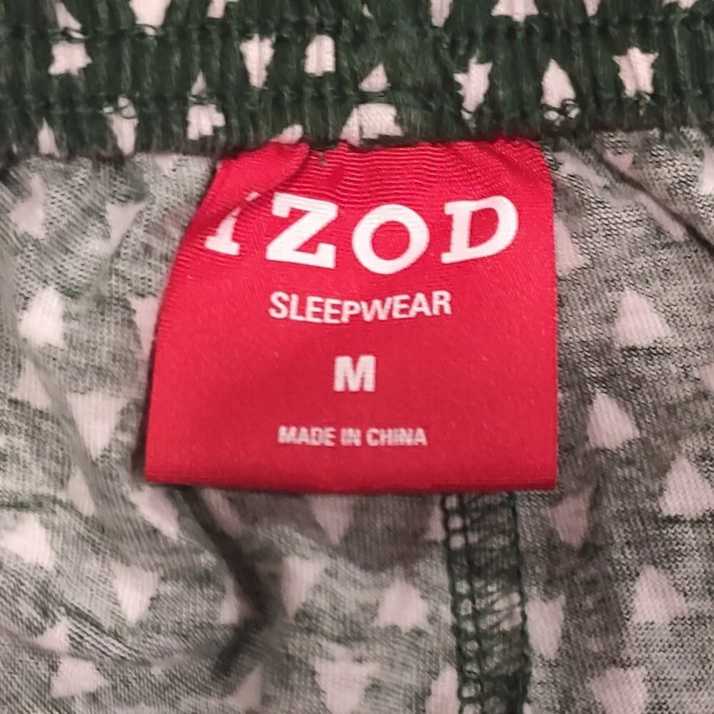 iZOD Pajama Sleepwear Pants Green with White Christmas Trees Men's Size Medium